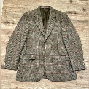 Baskin Men's Vintage Glen Plaid Sport Coat 100% Wool Gray Pink Windowpane Jacket